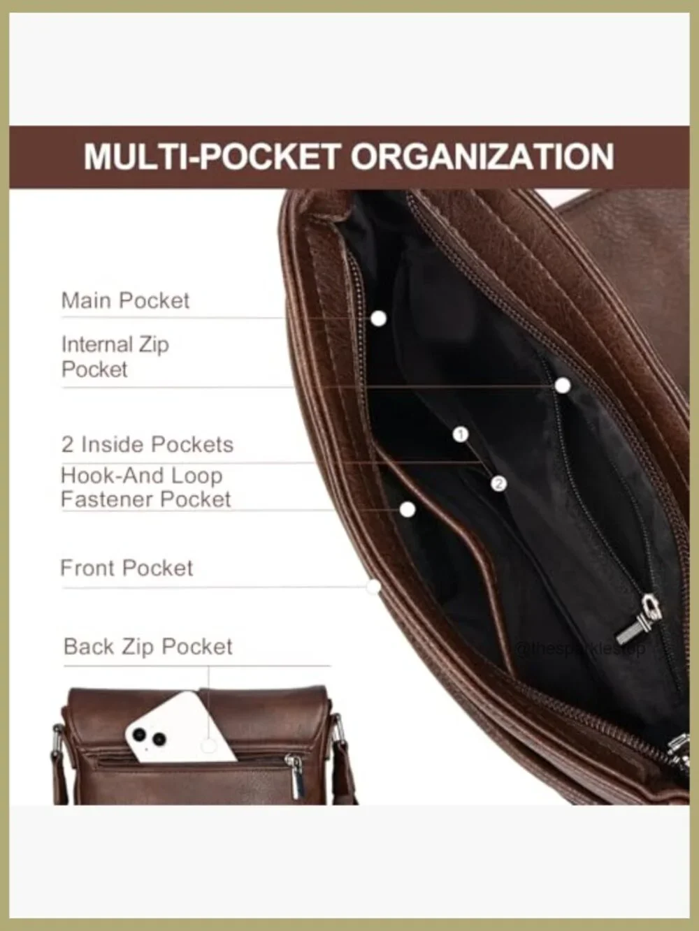 Vegan Leather Messenger Bag Crossbody Satchel Small Travel Work Bag